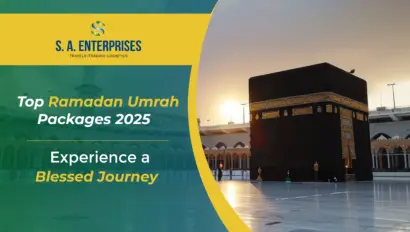 Kaaba in Masjid al-Haram at sunrise, promoting SA Enterprises' top Ramadan Umrah packages 2025—experience a blessed and memorable spiritual journey.