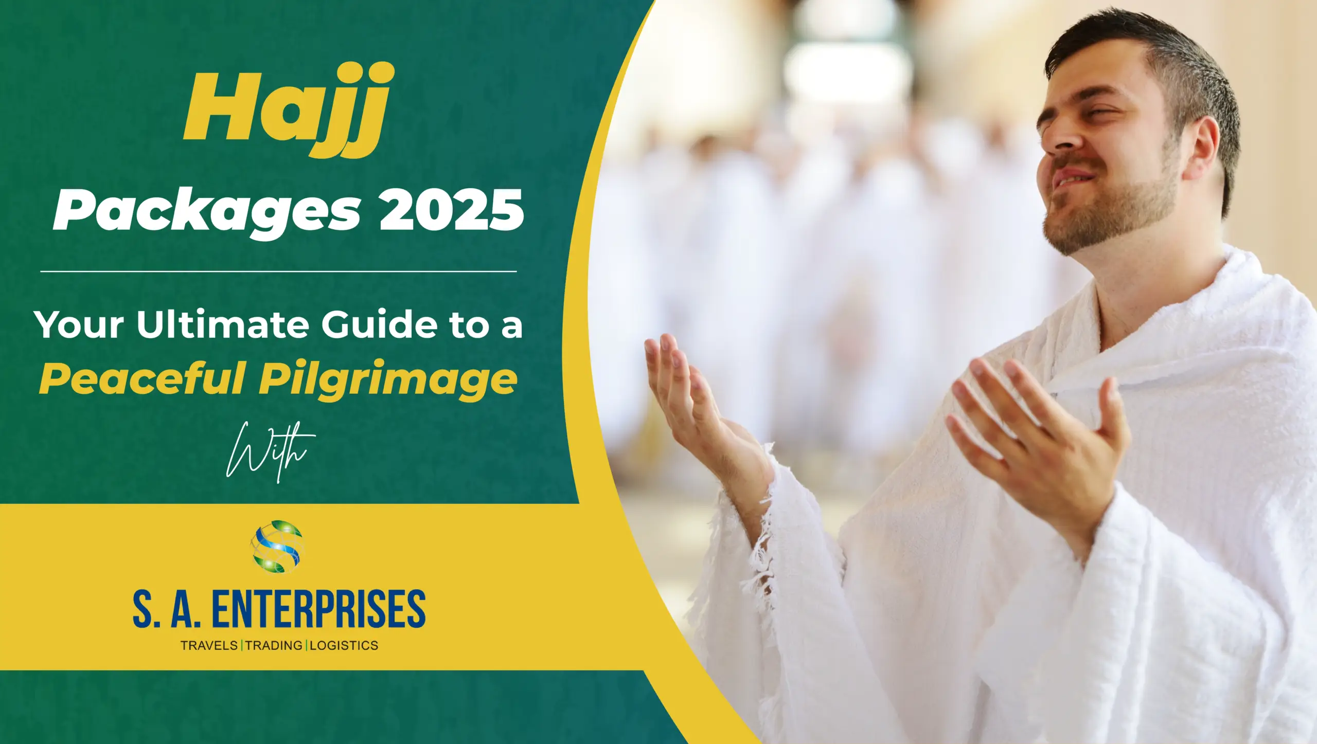 Man in Ihram praying peacefully during Hajj, representing SA Enterprises’ ultimate guide and offerings for Hajj packages 2025.