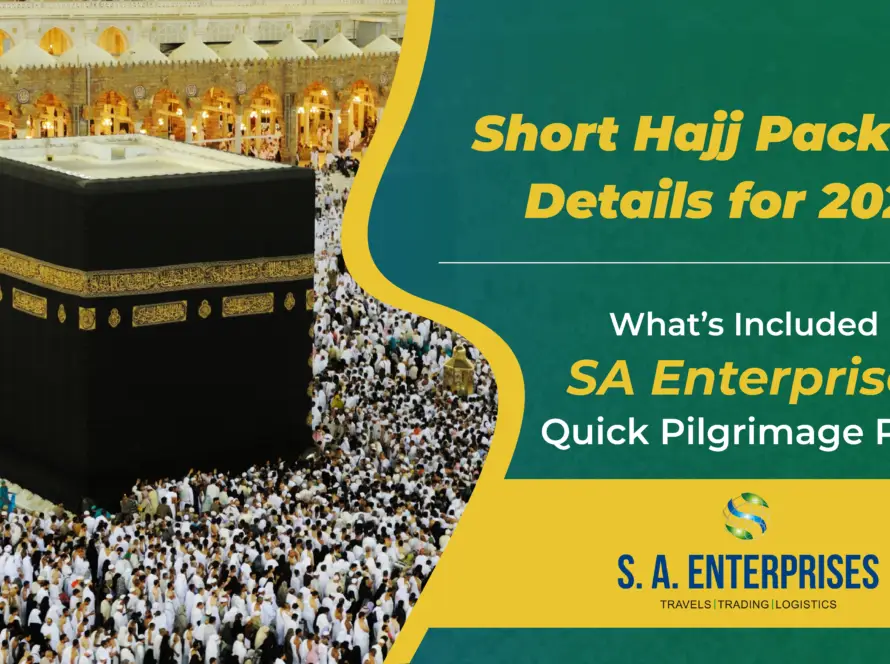 Pilgrims performing Tawaf around the Kaaba during Hajj, highlighting short Hajj package details for 2025 by SA Enterprises with quick pilgrimage plans.